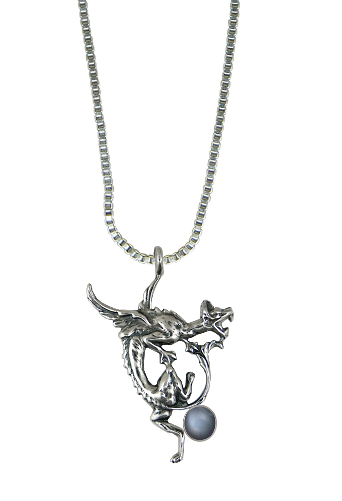 Sterling Silver Screaming Dragon Pendant With Grey Moonstone